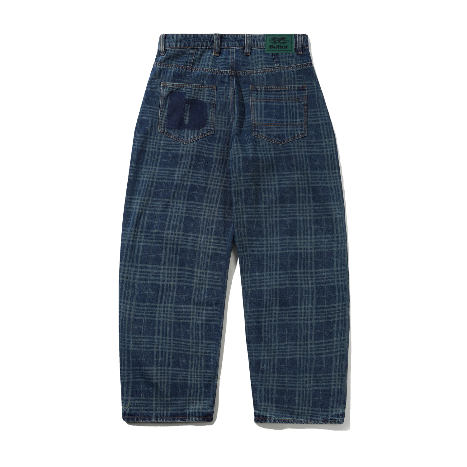 BUTTER GOODS BURN WIDE CUT DENIM JEAN INDIGO PLAID - Tôpette Skateboards & Lifestyle