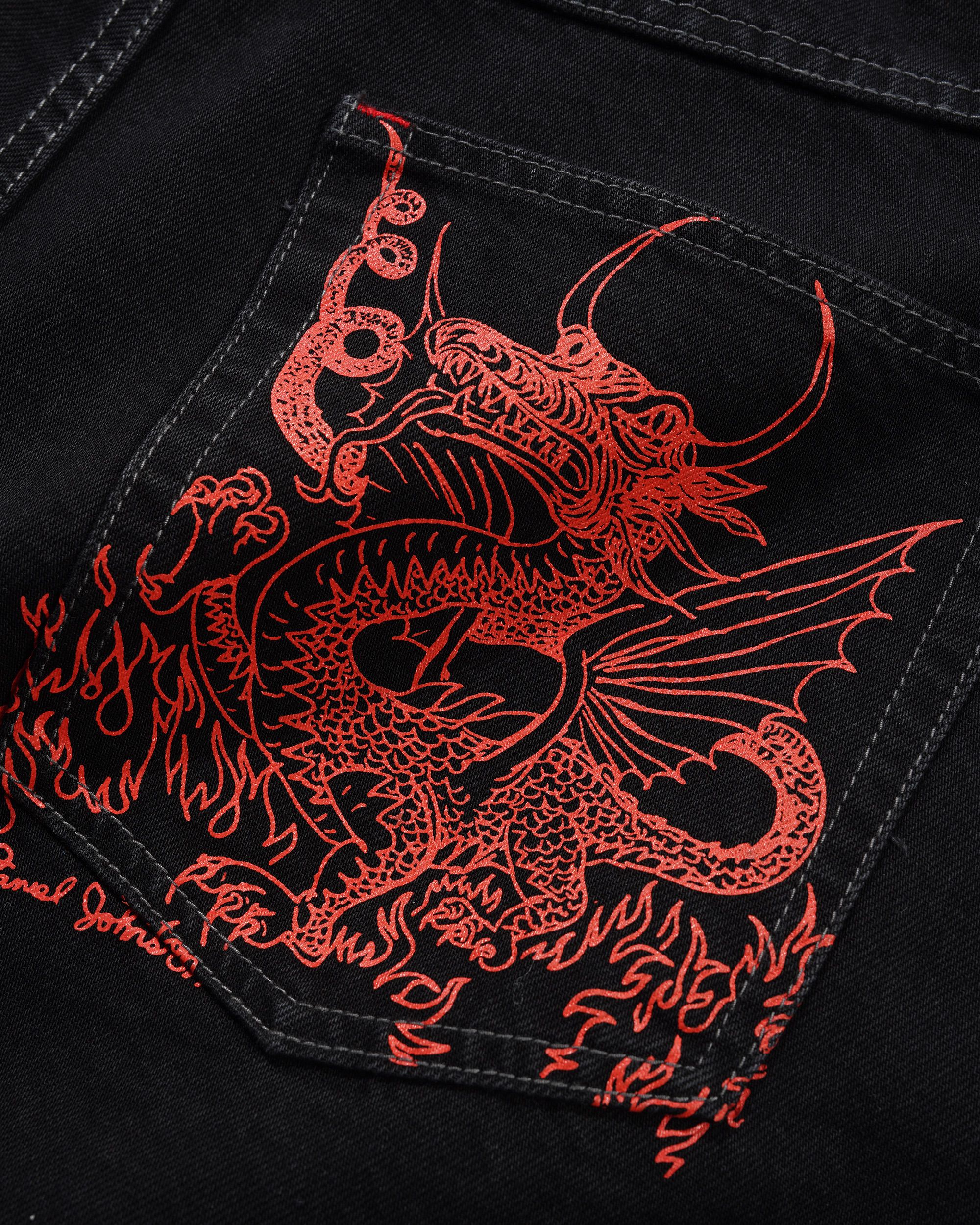GOODS X DANIEL JOHNSTON DRAGON DENIM SHORTS WASHED BLACK - Tôpette Skateboards & Lifestyle