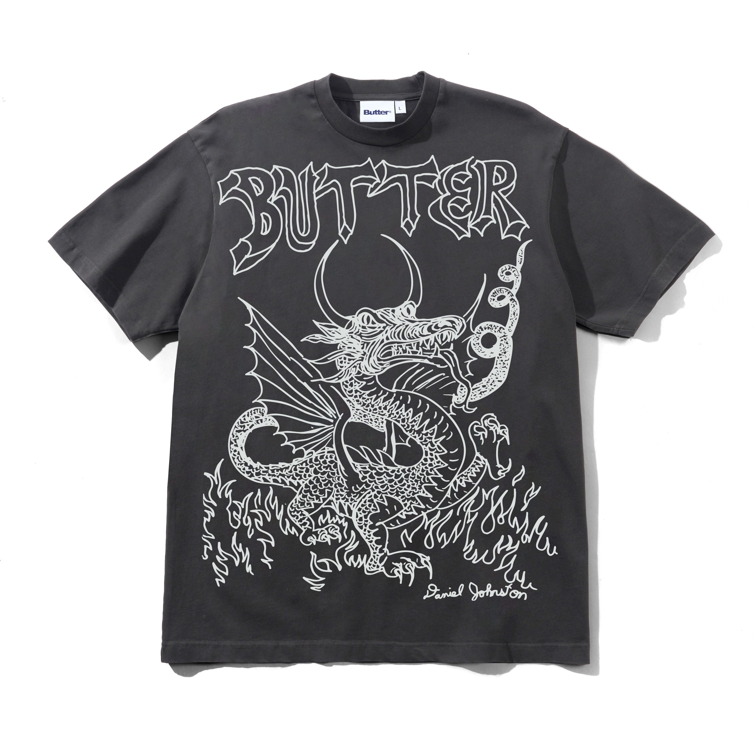BUTTER GOODS X DANIEL JOHNSTON  DRAGON TEE WASHED BLACK- Tôpette Skateboards