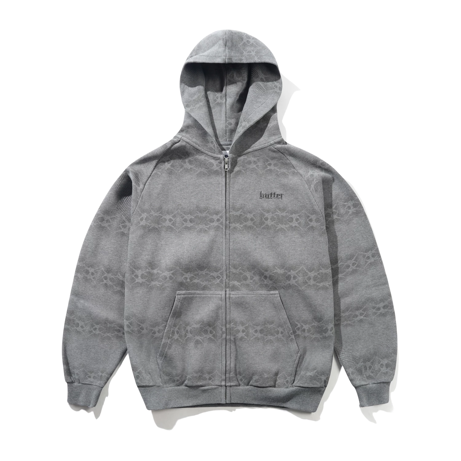 BUTTER FADED WAFFLE ZIP-THRU HOOD GREY - Tôpette Skateboards & Lifestyle