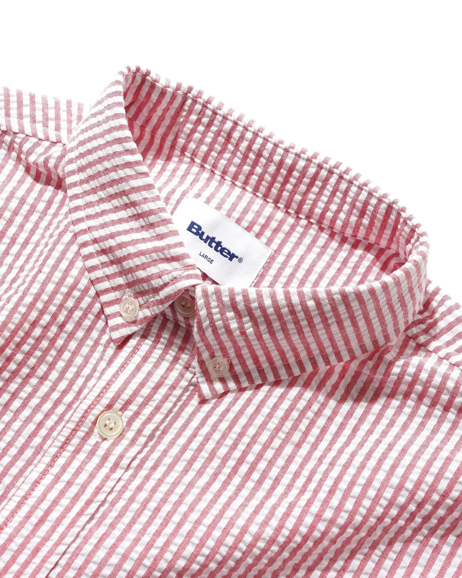 BUTTER GOODS SEERSUCKER STRIPED SHIRT RED - Tôpette Skateboards & Lifestyle
