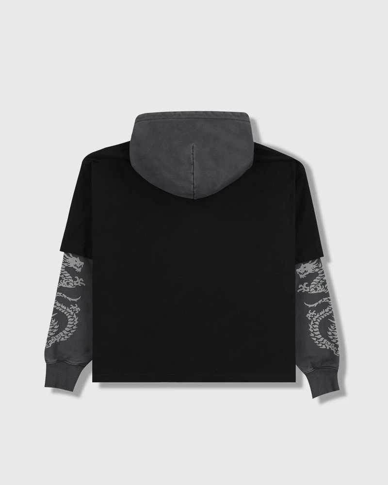 PLEASURES DRAGON LAYERED HOODIE FADED BLACK - Tôpette Skateboards & Lifestyle