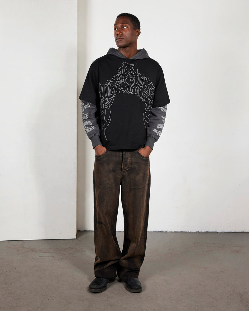 PLEASURES DRAGON LAYERED HOODIE FADED BLACK - Tôpette Skateboards & Lifestyle