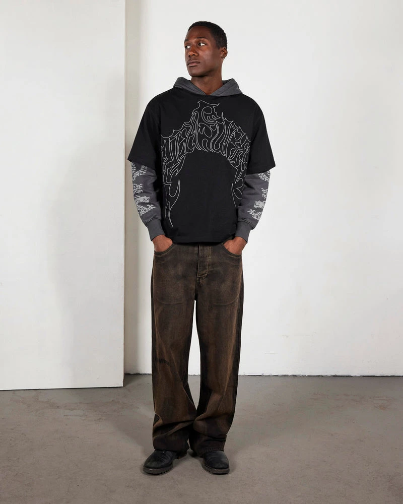 PLEASURES DRAGON LAYERED HOODIE FADED BLACK - Tôpette Skateboards & Lifestyle