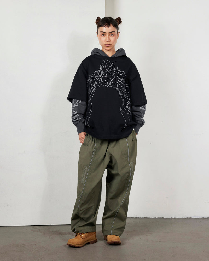 PLEASURES DRAGON LAYERED HOODIE FADED BLACK - Tôpette Skateboards & Lifestyle