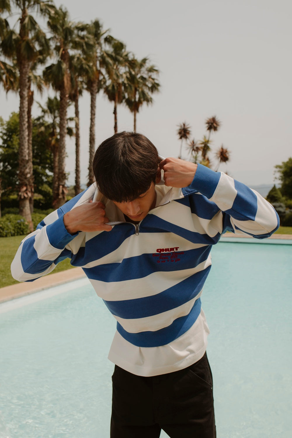 QHUIT BRETON ZIP POLO BLUE  - Tôpette Skateboards & Lifestyle